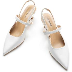 imageCParavano Womens Slingback Flats Pointed Toe Slingback Shoes Womens Pointed Toe Slingback Heels Slingback Kitten Heel Pumps Ankle Strap Flats Sandals Comfort Leather Dress ShoesWhite Heels