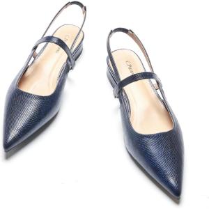 imageCParavano Womens Slingback Flats Pointed Toe Slingback Shoes Womens Pointed Toe Slingback Heels Slingback Kitten Heel Pumps Ankle Strap Flats Sandals Comfort Leather Dress ShoesSnakeskin Navy Flats