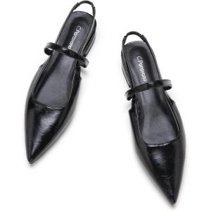 imageCParavano Womens Slingback Flats Pointed Toe Slingback Shoes Womens Pointed Toe Slingback Heels Slingback Kitten Heel Pumps Ankle Strap Flats Sandals Comfort Leather Dress ShoesBlack Flats