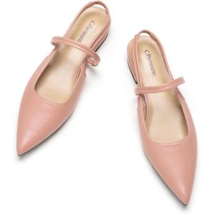 imageCParavano Womens Slingback Flats Pointed Toe Slingback Shoes Womens Pointed Toe Slingback Heels Slingback Kitten Heel Pumps Ankle Strap Flats Sandals Comfort Leather Dress ShoesPink Flats