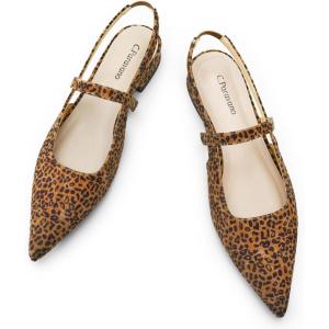 imageCParavano Womens Slingback Flats Pointed Toe Slingback Shoes Womens Pointed Toe Slingback Heels Slingback Kitten Heel Pumps Ankle Strap Flats Sandals Comfort Leather Dress ShoesLeopard Flats