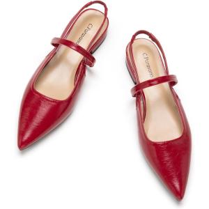 imageCParavano Womens Slingback Flats Pointed Toe Slingback Shoes Womens Pointed Toe Slingback Heels Slingback Kitten Heel Pumps Ankle Strap Flats Sandals Comfort Leather Dress ShoesRed Flats
