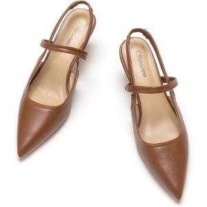 imageCParavano Womens Slingback Flats Pointed Toe Slingback Shoes Womens Pointed Toe Slingback Heels Slingback Kitten Heel Pumps Ankle Strap Flats Sandals Comfort Leather Dress ShoesBrown Heels