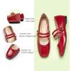 imageCParavano Mary Jane Shoes for Women  Womens Flats  Women Square Toe Flats  Leather Mary JaneRed