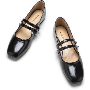 imageCParavano Mary Jane Shoes for Women  Womens Flats  Women Square Toe Flats  Leather Mary JaneBlack