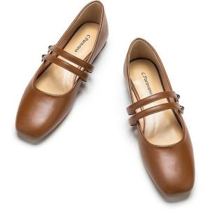 imageCParavano Mary Jane Shoes for Women  Womens Flats  Women Square Toe Flats  Leather Mary JaneBrown