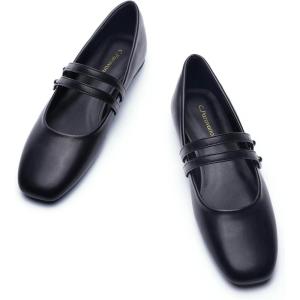 imageCParavano Mary Jane Shoes for Women  Womens Flats  Women Square Toe Flats  Leather Mary JaneMatte Black