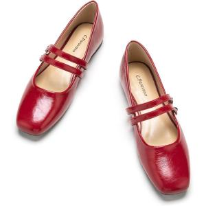 imageCParavano Mary Jane Shoes for Women  Womens Flats  Women Square Toe Flats  Leather Mary JaneRed