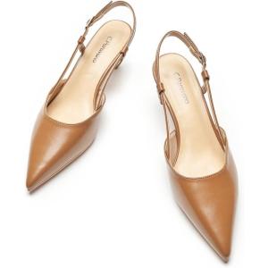 imageCParavano Slingback Heels for Women Pointed Toe Heels Sandals Pointed Slingback Kitten Heels Slip On Work Pumps Dress ShoesBrown