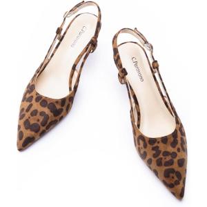 imageCParavano Slingback Heels for Women Pointed Toe Heels Sandals Pointed Slingback Kitten Heels Slip On Work Pumps Dress ShoesLeopard