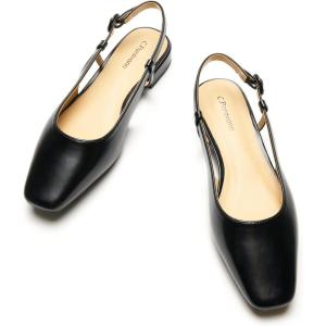 imageCParavano Womens Square Toe Slingback Flats Ankle Strap Casual Shoes SlipOn Sandals Comfortable Flats for Daily WearBlack