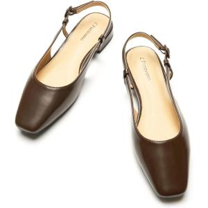 imageCParavano Womens Square Toe Slingback Flats Ankle Strap Casual Shoes SlipOn Sandals Comfortable Flats for Daily WearCoffee