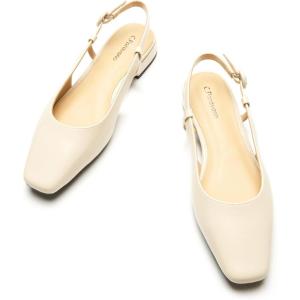 imageCParavano Womens Square Toe Slingback Flats Ankle Strap Casual Shoes SlipOn Sandals Comfortable Flats for Daily WearIvory