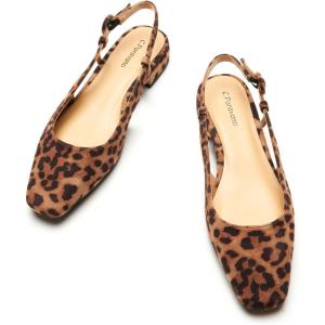 imageCParavano Womens Square Toe Slingback Flats Ankle Strap Casual Shoes SlipOn Sandals Comfortable Flats for Daily WearLeopard