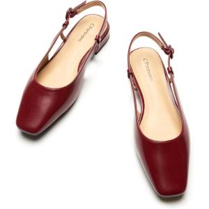 imageCParavano Womens Square Toe Slingback Flats Ankle Strap Casual Shoes SlipOn Sandals Comfortable Flats for Daily WearRed