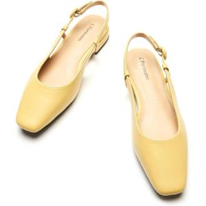 imageCParavano Womens Square Toe Slingback Flats Ankle Strap Casual Shoes SlipOn Sandals Comfortable Flats for Daily WearYellow