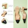 imageCParavano Womens Slingback Low Chunky Heels Round Toe Block Heel Pumps Splicing Bowknot Slip On Fashion Party Dress ShoesBeige