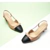 imageCParavano Womens Slingback Low Chunky Heels Round Toe Block Heel Pumps Splicing Bowknot Slip On Fashion Party Dress ShoesBeige