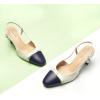 imageCParavano Womens Slingback Low Chunky Heels Round Toe Block Heel Pumps Splicing Bowknot Slip On Fashion Party Dress ShoesCream
