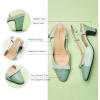 imageCParavano Womens Slingback Low Chunky Heels Round Toe Block Heel Pumps Splicing Bowknot Slip On Fashion Party Dress ShoesMint