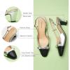 imageCParavano Womens Slingback Low Chunky Heels Round Toe Block Heel Pumps Splicing Bowknot Slip On Fashion Party Dress ShoesSilver