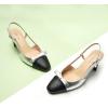 imageCParavano Womens Slingback Low Chunky Heels Round Toe Block Heel Pumps Splicing Bowknot Slip On Fashion Party Dress ShoesSilver