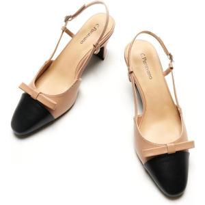 imageCParavano Womens Slingback Low Chunky Heels Round Toe Block Heel Pumps Splicing Bowknot Slip On Fashion Party Dress ShoesBeige