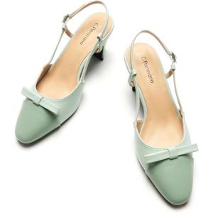 imageCParavano Womens Slingback Low Chunky Heels Round Toe Block Heel Pumps Splicing Bowknot Slip On Fashion Party Dress ShoesMint