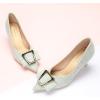 imageCParavano Womens Kitten Heel PumpsPointed Toe Wedding Shoes with Metal BuckleBreathable Soft Leather for Office Attire Cocktail PartiesDate Nights SpringSummer EventsGreen Tweed