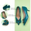 imageCParavano Womens Kitten Heel PumpsPointed Toe Wedding Shoes with Metal BuckleBreathable Soft Leather for Office Attire Cocktail PartiesDate Nights SpringSummer EventsPeacock Blue E3