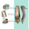 imageCParavano Womens Kitten Heel PumpsPointed Toe Wedding Shoes with Metal BuckleBreathable Soft Leather for Office Attire Cocktail PartiesDate Nights SpringSummer EventsGrey