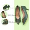 imageCParavano Womens Kitten Heel PumpsPointed Toe Wedding Shoes with Metal BuckleBreathable Soft Leather for Office Attire Cocktail PartiesDate Nights SpringSummer EventsGreen E3