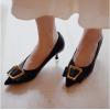 imageCParavano Womens Kitten Heel PumpsPointed Toe Wedding Shoes with Metal BuckleBreathable Soft Leather for Office Attire Cocktail PartiesDate Nights SpringSummer EventsBlack E3