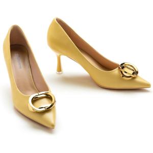 imageCParavano Womens Square Buckle Stiletto PumpsProfessional Business Meeting Shoes with Metal AccentsampampChic Pointed Toe DesignAllDay Comfort Heels for Office WorkdaysYellowe2