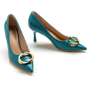 imageCParavano Womens Square Buckle Stiletto PumpsProfessional Business Meeting Shoes with Metal AccentsampampChic Pointed Toe DesignAllDay Comfort Heels for Office WorkdaysPeacock Blue E2