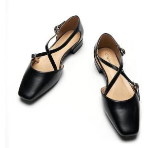imageCParavano Womens Flats Square Toe CrossStrap Sandals Stylish Comfortable SlipOn Shoes for Casual Wear Work Travel ampamp Social EventsBlack