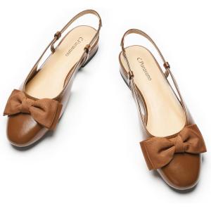 imageCParavano Womens Slingback Round Toe Slingback Flats Detachable Ankle Strap Flats Sandals Slip on Casual Flats Shoes Mary Jane ShoesBrown