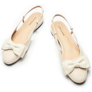 imageCParavano Womens Slingback Round Toe Slingback Flats Detachable Ankle Strap Flats Sandals Slip on Casual Flats Shoes Mary Jane ShoesMilky White