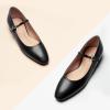 imageC Paravano Womens Mary Jane Flats Round Toe Leather Ballet Flats with Adjustable Strap Low Block Heel Dressy and Casual Shoes for Office or Daily WearX6cblack