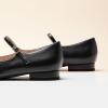 imageC Paravano Womens Mary Jane Flats Round Toe Leather Ballet Flats with Adjustable Strap Low Block Heel Dressy and Casual Shoes for Office or Daily WearX6cblack