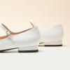 imageC Paravano Womens Mary Jane Flats Round Toe Leather Ballet Flats with Adjustable Strap Low Block Heel Dressy and Casual Shoes for Office or Daily WearX6awhite