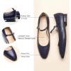 imageC Paravano Womens Mary Jane Flats Round Toe Leather Ballet Flats with Adjustable Strap Low Block Heel Dressy and Casual Shoes for Office or Daily WearX6cnavy