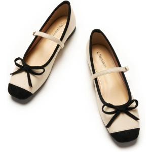imageC Paravano Womens Mary Jane Ballet Flats  Square Toe Bowknot Flats with Adjustable Strap Comfortable Flats for Women Office Work Casual Walking and Dressy OccasionsWhiteb