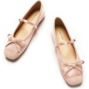 imageC Paravano Womens Mary Jane Ballet Flats  Square Toe Bowknot Flats with Adjustable Strap Comfortable Flats for Women Office Work Casual Walking and Dressy OccasionsLightpink