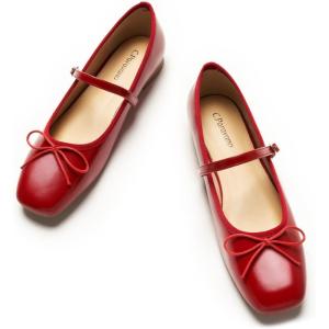 imageC Paravano Womens Mary Jane Ballet Flats  Square Toe Bowknot Flats with Adjustable Strap Comfortable Flats for Women Office Work Casual Walking and Dressy OccasionsRed