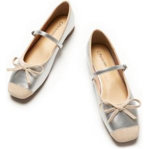 imageC Paravano Womens Mary Jane Ballet Flats  Square Toe Bowknot Flats with Adjustable Strap Comfortable Flats for Women Office Work Casual Walking and Dressy OccasionsSliverw
