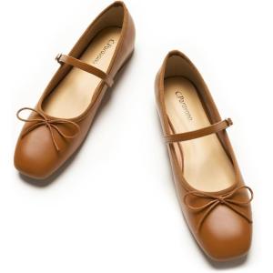 imageC Paravano Womens Mary Jane Ballet Flats  Square Toe Bowknot Flats with Adjustable Strap Comfortable Flats for Women Office Work Casual Walking and Dressy OccasionsBrown