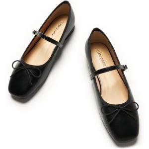 imageC Paravano Womens Mary Jane Ballet Flats  Square Toe Bowknot Flats with Adjustable Strap Comfortable Flats for Women Office Work Casual Walking and Dressy OccasionsBlack