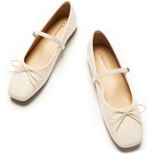 imageC Paravano Womens Mary Jane Ballet Flats  Square Toe Bowknot Flats with Adjustable Strap Comfortable Flats for Women Office Work Casual Walking and Dressy OccasionsWhite