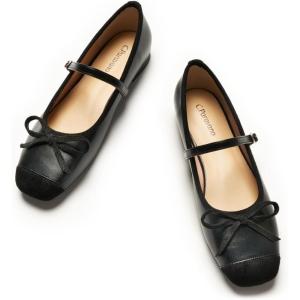 imageC Paravano Womens Mary Jane Ballet Flats  Square Toe Bowknot Flats with Adjustable Strap Comfortable Flats for Women Office Work Casual Walking and Dressy OccasionsBlackb